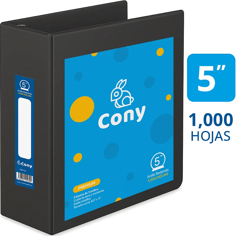 Carpeta Cony de 5" Pulgadas con Cover, Negra