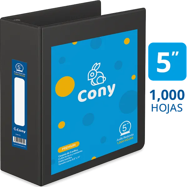 Carpeta Cony de 5" Pulgadas con Cover, Negra