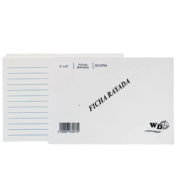 Ficha rayada 4" x 6", Blanca - 100 pcs
