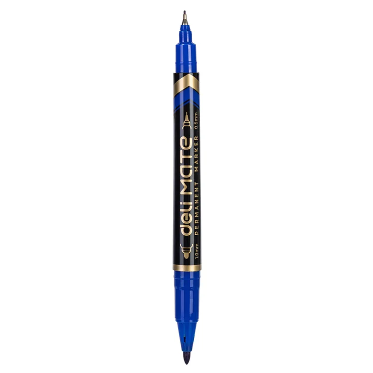 Marcador Permanente Doble Punta Fina, Azul - Deli Mate