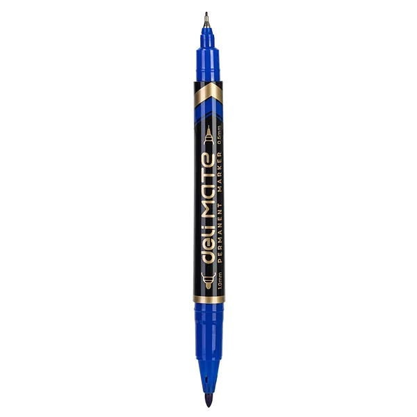 Marcador Permanente Doble Punta Fina, Azul - Deli Mate