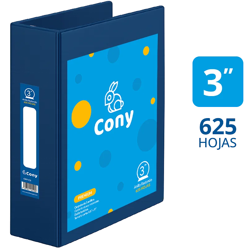 Carpeta Cony de 3" Pulgadas con Cover, Azul Oscuro (Navy)