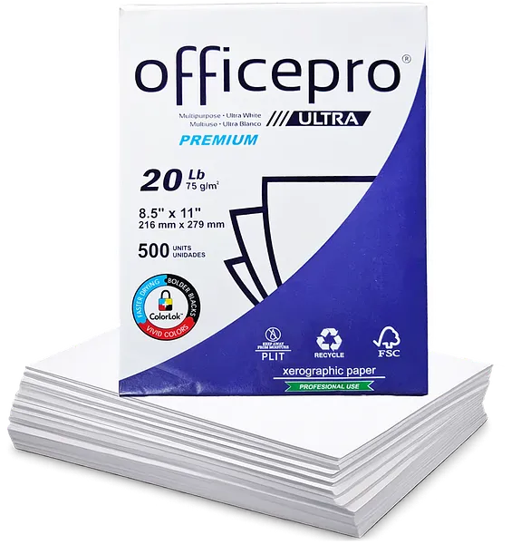 Resma de Papel 8.5" x 11" OfficePro Premium Ultra Blanco, 500 Hojas