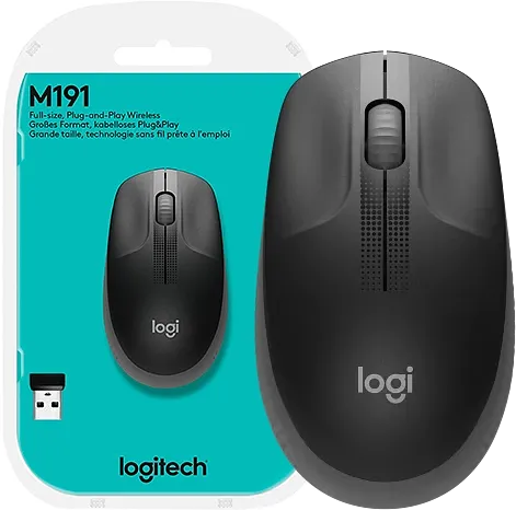 Mouse Inalámbrico Logitech M190 Full-Size 1000 DPI, 3 Botones, Gris Carbón