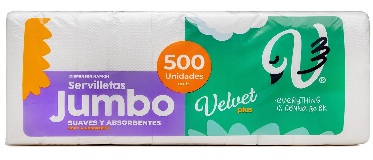 Servilletas Rectangular Jumbo Velvet Plus, 500 pcs