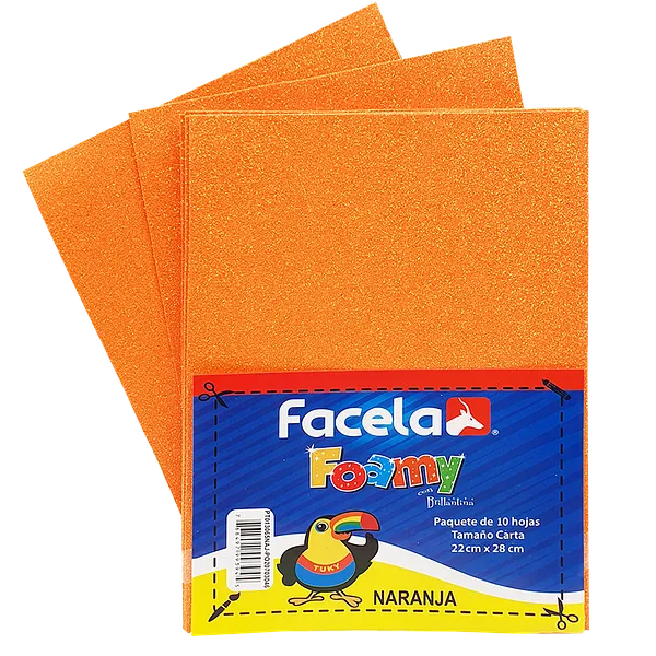 Foamy Escarchado 9" x 12", Color Naranja, 10 Hojas