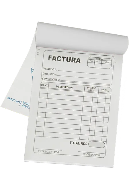 Talonario de Factura Pequeño 4.25” x 5.5”, SIN COPIA