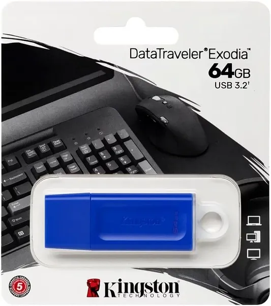 Memoria USB 3.2 de 64GB - Kingston DataTraveler Exodia, Azul