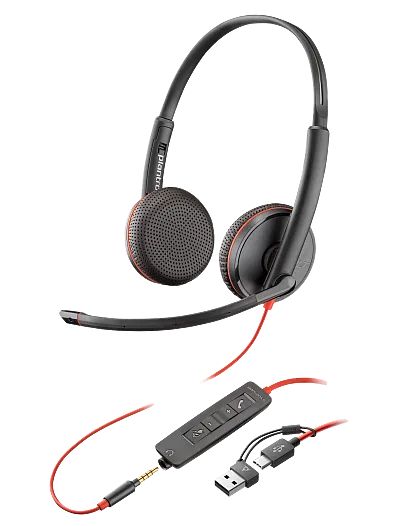 Audífonos Poly Blackwire 3225 Stereo USB-C + USB-A, Negro #8X229A6