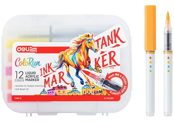 Marcadores Acrílicos Deli ColoRun con Punta de Pincel Flexible Brush Pen, 12 Colores