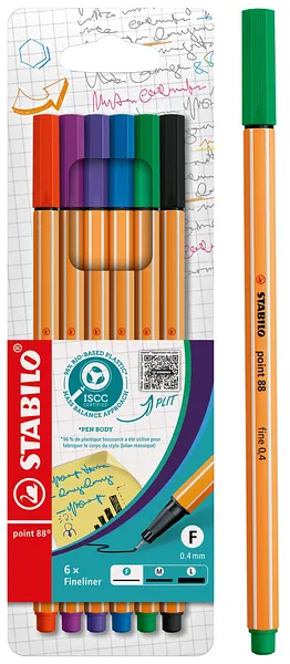 Marcadores STABILO Point 88 Punta Fina 0.4mm, 6 Colores