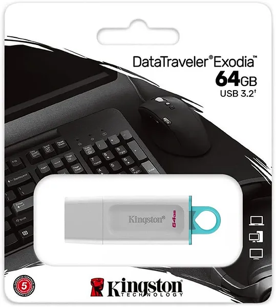 Memoria USB 3.2 de 64GB - Kingston DataTraveler Exodia, Blanca