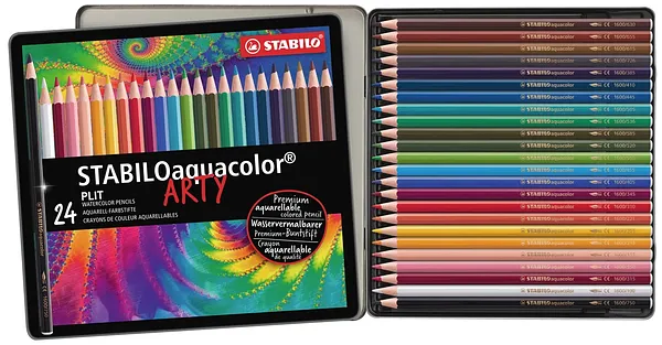 Lápices de Colores Acuarelables STABILO Arty Aquacolor 1624-5 con Estuche Metálico, 24 Colores