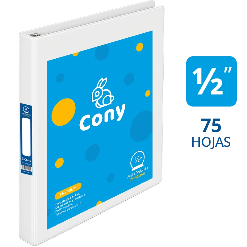 Carpeta Cony de 1/2" Pulgadas con Cover, Blanca