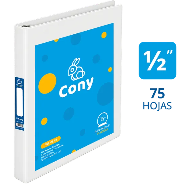 Carpeta Cony de 1/2" Pulgadas con Cover, Blanca