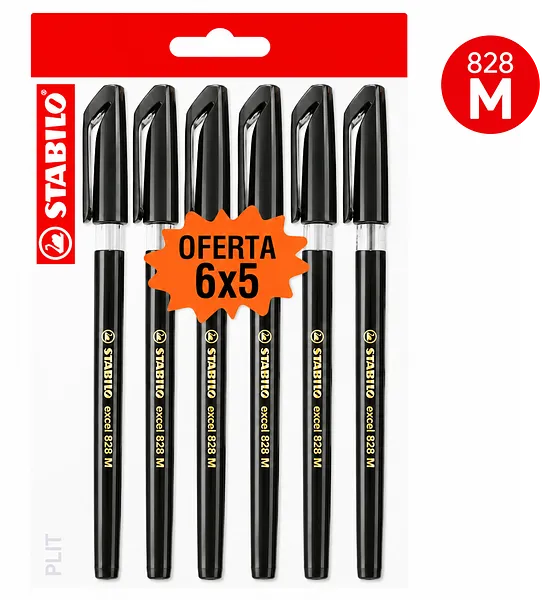 Set de Bolígrafos Stabilo Excel 828 M Negro, 6 Lapiceros