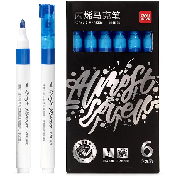 Marcador Acrílico Metálico Azul Zafiro, 6 pcs