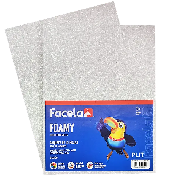 Foamy Escarchado con Brillo 9" x 12", Color Blanco, 10 Hojas