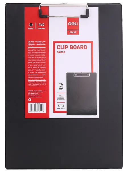 Tablilla Plástica 8" x 11" con Clip, Negra - Deli Start 38153B