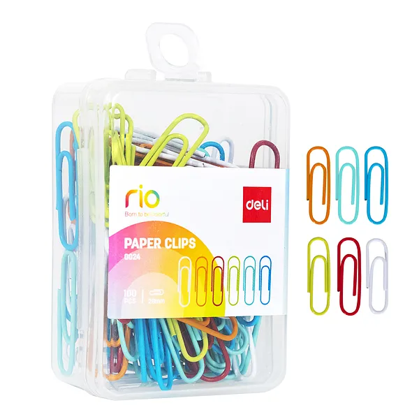 Clips Sujetapapeles Deli Rio #3 de Colores Neón, 100 pcs
