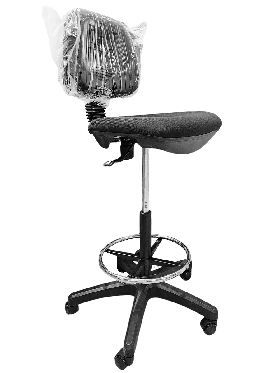 Silla de Cajero con Base Plástica y Ruedas para Banca, Negro