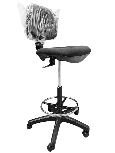 Silla de Cajero con Base Plástica y Ruedas para Banca, Negro