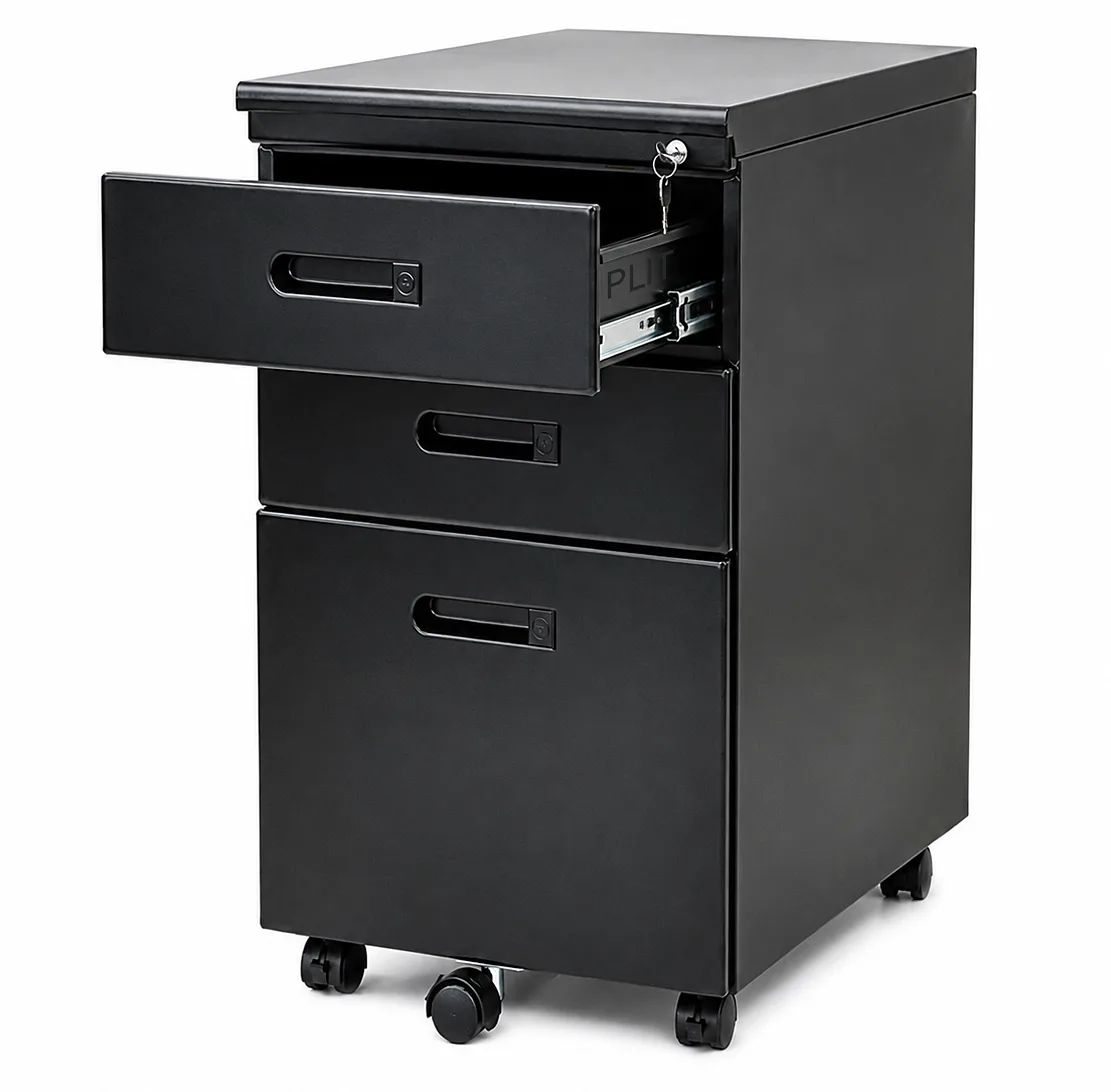 Archivo Modular Metálico de 3 Gavetas, Negro - Velver FUL-03-BK