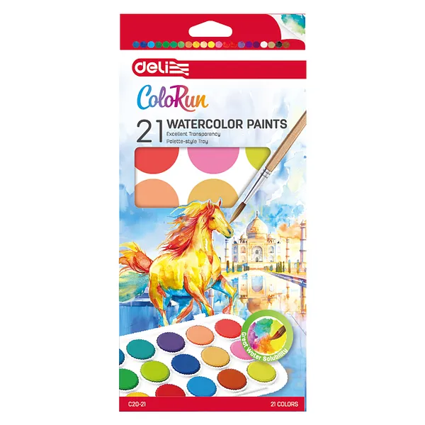 Pintura de Acuarela Deli ColorRun, 21 Colores con Pincel y Paleta Integrada