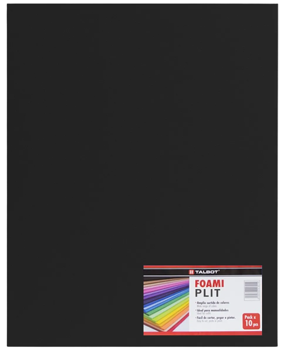 Cartulina Foami Liso 20" x 28" Negro, 10 pcs