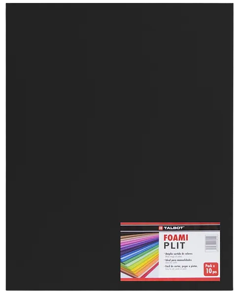 Cartulina Foami Liso 20" x 28" Negro, 10 pcs