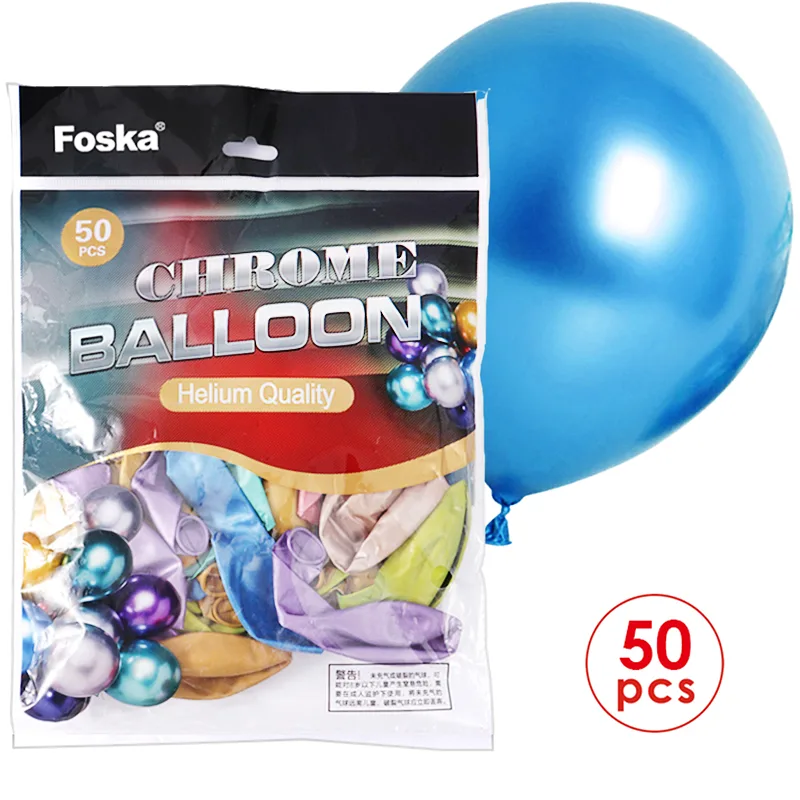 Vejiga Party Balloons #12 Metálico Cromado para Globos de cumpleaños, eventos y decoraciones, 50 Vejigas 