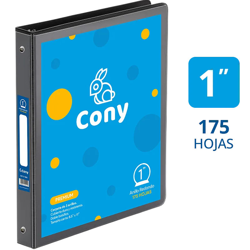 Carpeta Cony 1" con Cover, Negra