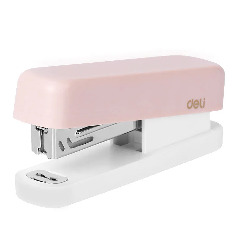 Grapadora Minimalista Deli para 15 Hojas, Rosada