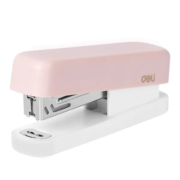 Grapadora Minimalista Deli para 15 Hojas, Rosada