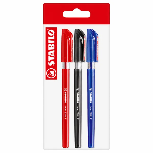 Set de Bolígrafos Stabilo Excel 828N Fino Azul, Negro, Rojo, 3 Lapiceros