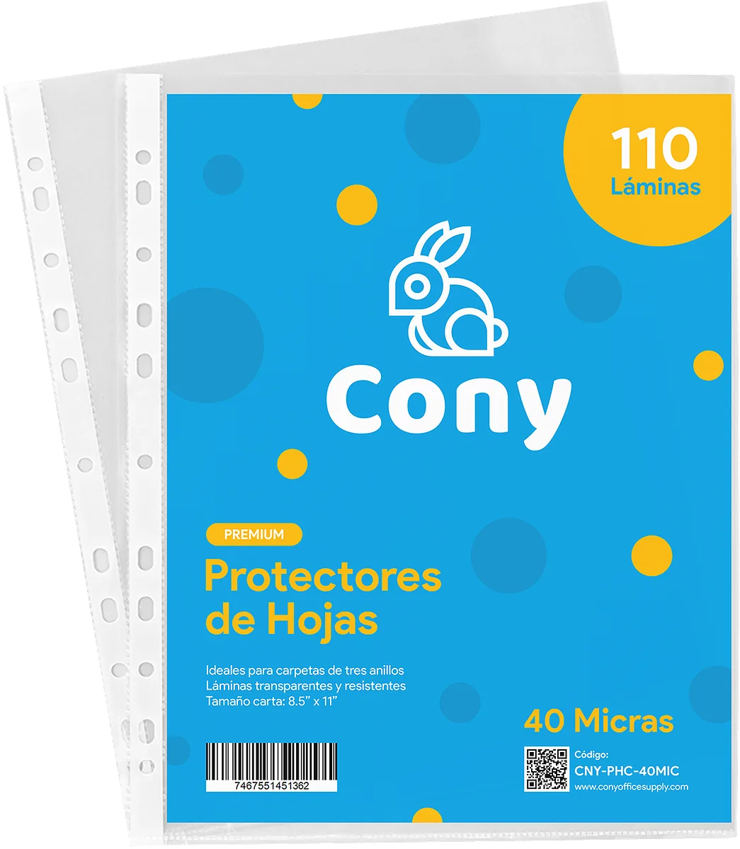 Protector de Hoja Transparente CONY A4 8.5" x11", 40 Micra, 110 pcs