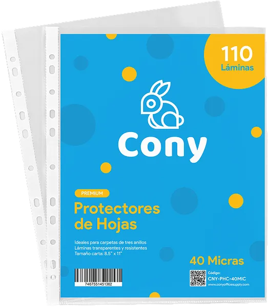 Protector de Hoja Transparente CONY A4 8.5" x11", 40 Micra, 110 pcs