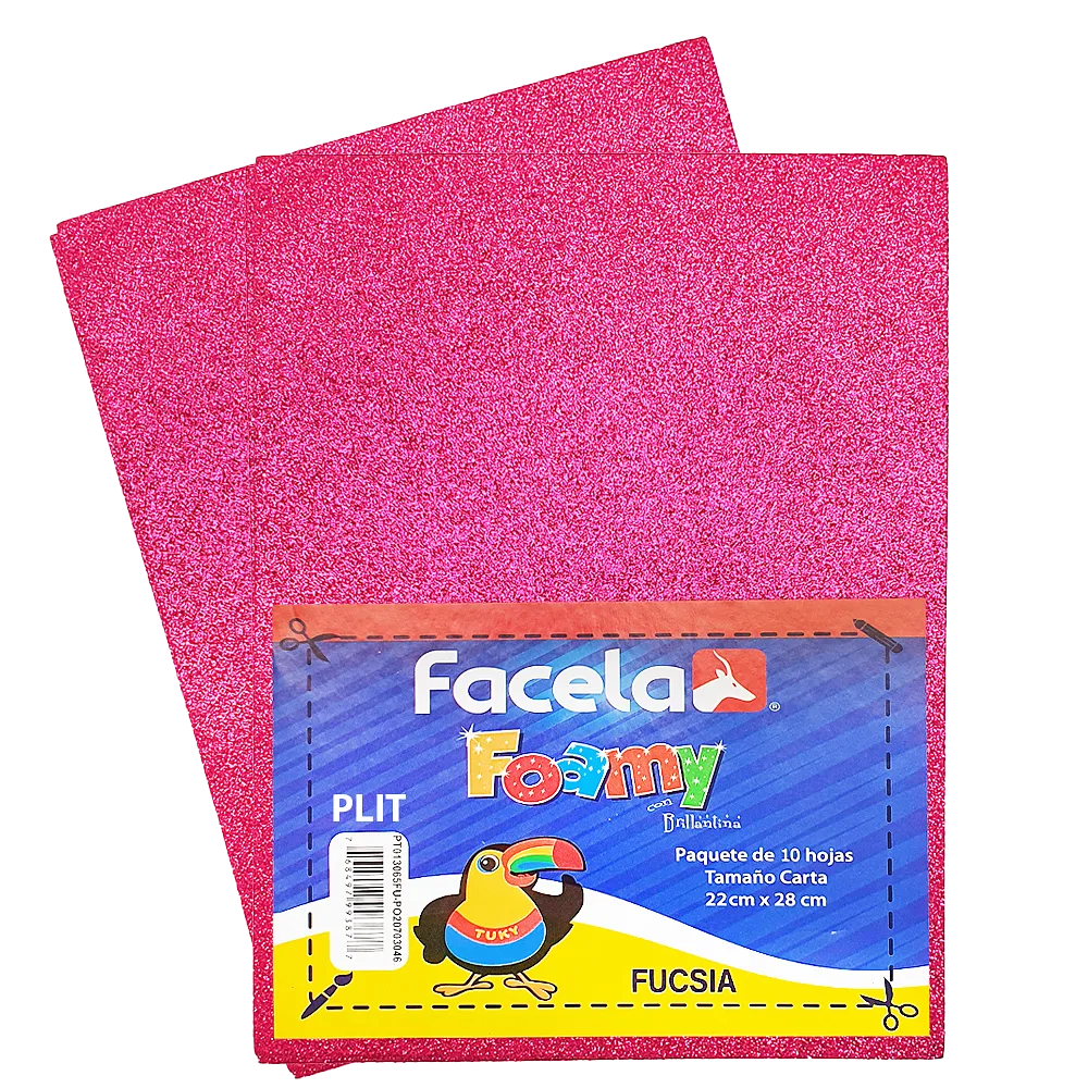 Foamy Escarchado con Brillo 9" x 12", Color Rosado Fucsia, 10 Hojas - Facela PT013065FU