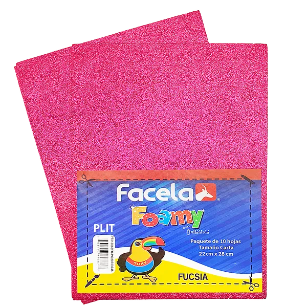 Foamy Escarchado con Brillo 9" x 12", Color Rosado Fucsia, 10 Hojas - Facela PT013065FU