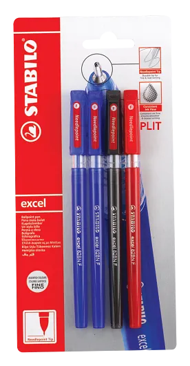 Set de Bolígrafos Stabilo Excel 828N Fino Azul, Negro, Rojo, 4 Lapiceros