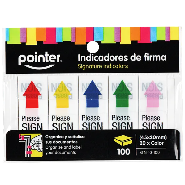 Banderita Indicadores de Firma (Sign Here), 100 pcs - Pointer STN-10-100