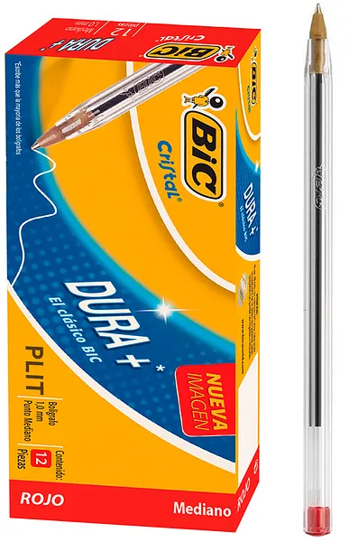Bolígrafo Bic Cristal Rojo 1.0mm Mediano, 12 Lapicero